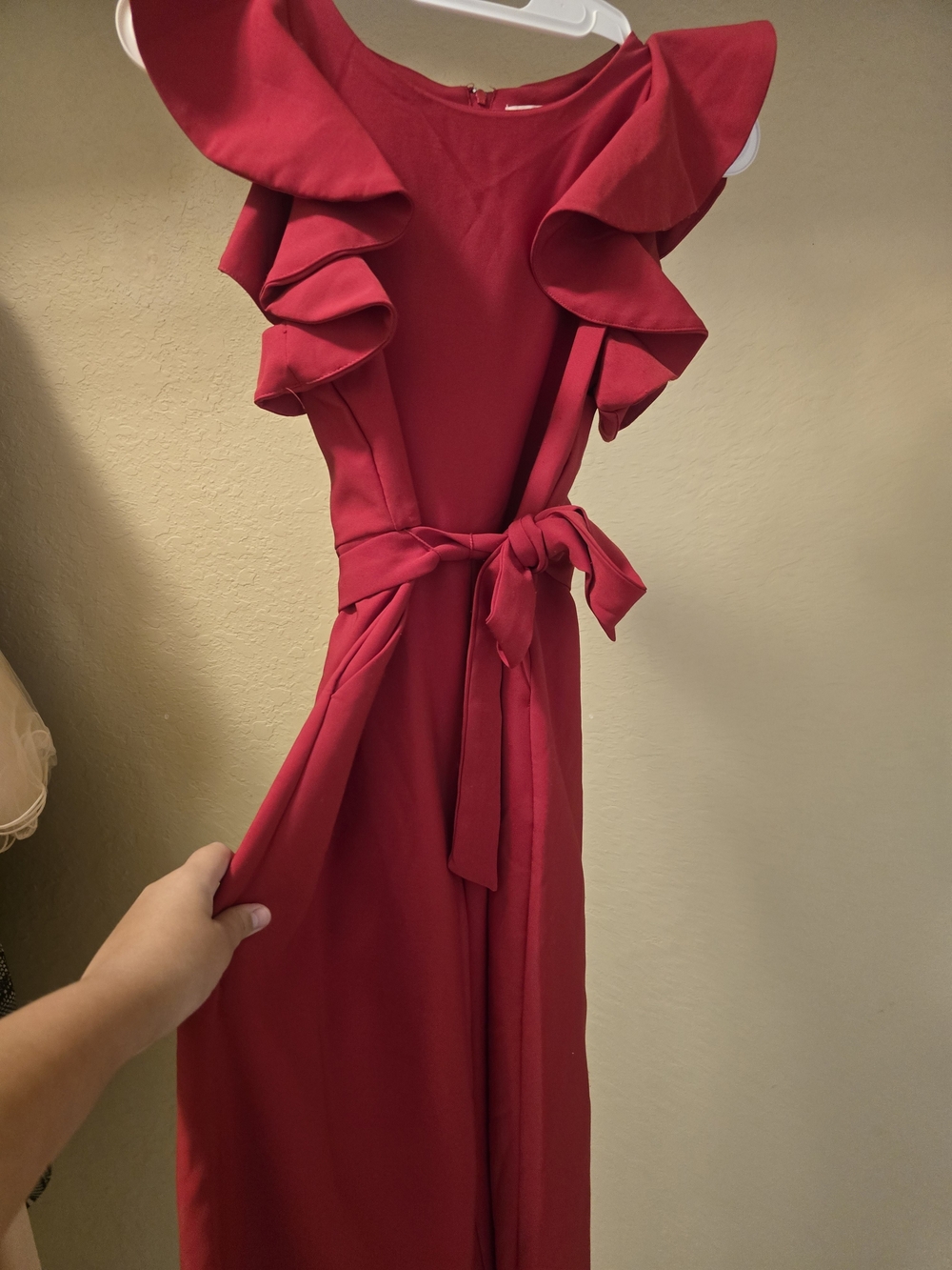 Elegant Red Ruffle Dressy Pant Suit